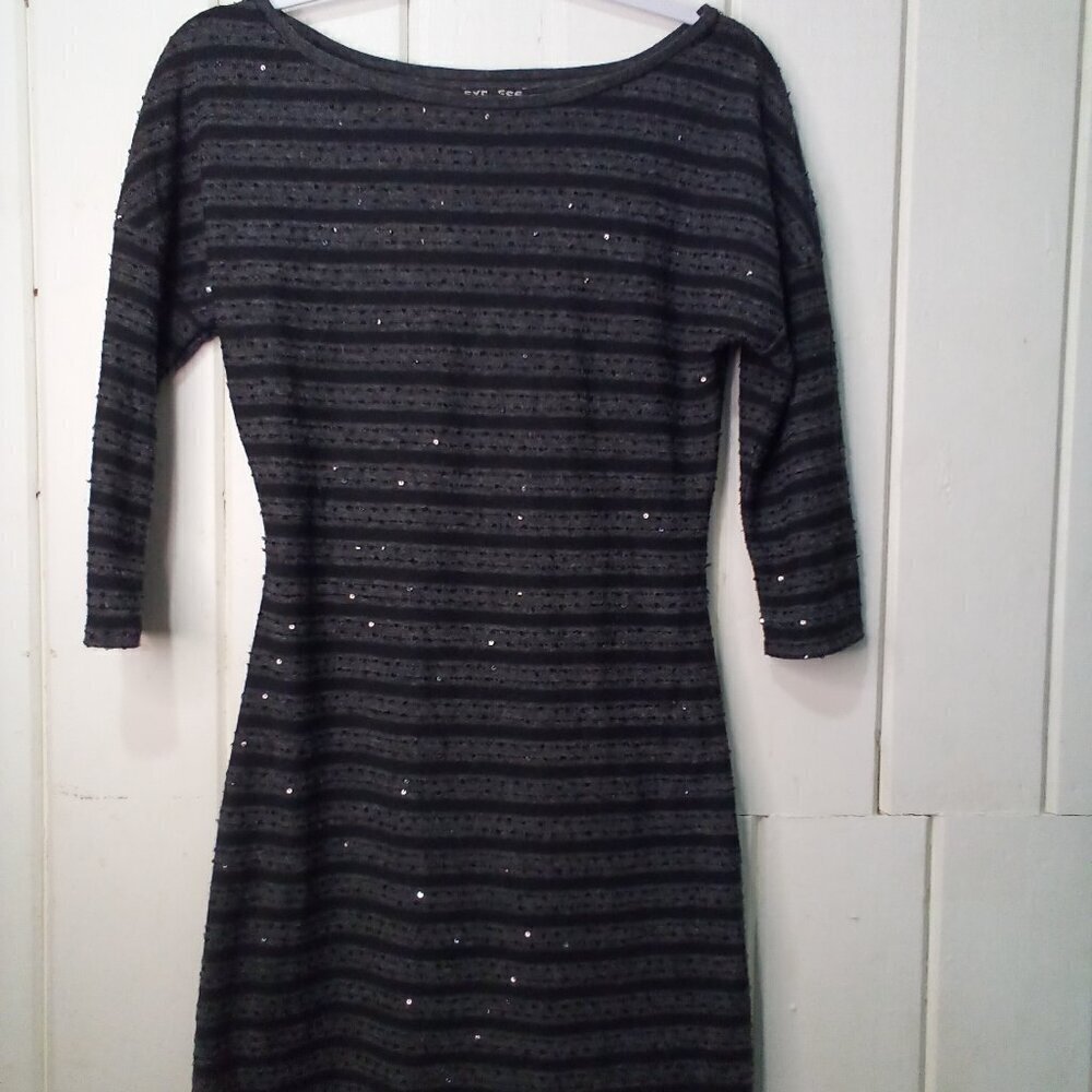 Express Dress Women S 3/4 Sleeve Sparkle Lined Black Gray
